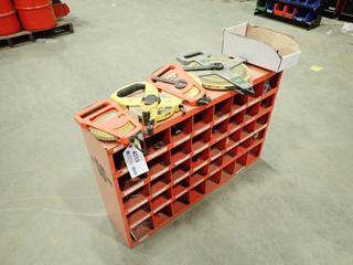 40-Compartment Bolt Bin c/w Qty of Nuts, Bolts and Reel Measuring Tape