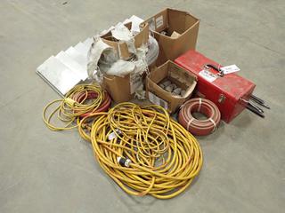 Qty of Extension Cords, Hoses, Screwdrivers, Grinding Cones, Toolbox, and Assorted Supplies