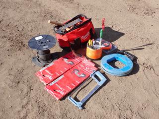 Measuring Tape, Screw Drivers, Tapes, Sockets, Pliers, Hammer, Square, Adjustable Wrench, Hand Saw, File, Band Saw Blade, Fish Tape And Assorted Hand Tools