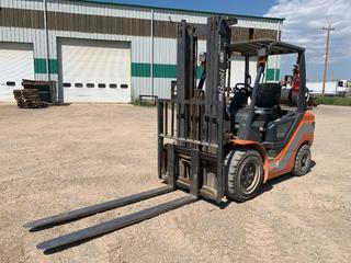 2017 Baoli KGB35 6200 LBS Forklift c/w 2.5L 4cyl LPG, 3 Stage Mast, Side Shift, 72in Forks, 28 x 9-15 Front, 6.50-10 Rear Solid Tires, Showing 1263 Hrs, SN B16010H00315. **Being Used For Load Out, Cannot Be Removed Until August 25 @ Noon Unless Mutually Agreed Upon**.