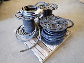 Pallet of (3) Reels of Hydraulic Hose 151-18, 7/8in 800 PSI, 114-16, 1in 3050 PSI, DN 25-16, 1in 3040 PSI and (1) Ring of Hydraulic Hose 114CC-08, 1/2in 4500 PSI.