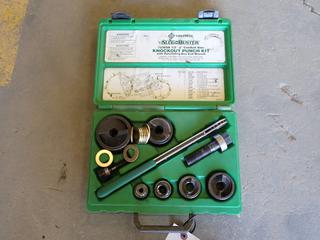 Greenlee 72385B, 1/2in -2in Conduit Size Slug Buster Knock Out Punch Kit w/ Ratcheting Box End Wrench.