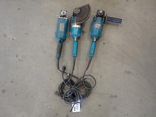 (3) Makita Angle Grinders A 6010, 120V 10.5A. 90058, 120V AC/DC 10A 100W and 9005B, 120V - 10A.