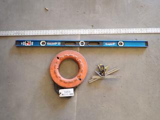 Klein Tools Steel Fish Tape, Empire 48in Aluminum Magnetic I-Beam Level, Steel Square and 8ft Steel Edge.