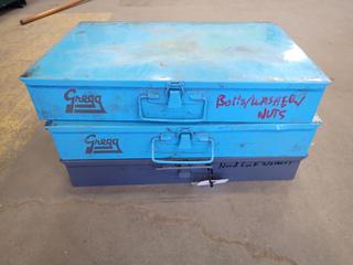 (3) Portable Parts Bins w/Nordlock Washers, Bolts, Nuts & Fittings.