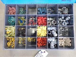 (3) Portable Parts Bins w/Grease Fittings, Cotter Pins, Wire Nut Connectors & Ring Terminals.
