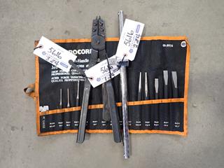 Jet CWS-16S 16 Pc S.A.E. Combination Wrench Set Incomplete, Proto 09-9916, 16 Pc. Short Handle Punch & Chisel Set Incomplete, Proto 364, Internal Retaining Ring Pliers & Procore CR-V 04-1034 Breaker Bar.