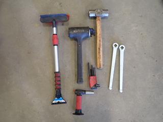 Assorted Pry Bars, Mallets, Proto Metric & SAE Allen Keys, Etc.