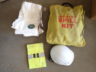 Box of Hard Hats, Spill Kit and Reflector Vests.