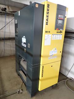 Kaeser SK15 Sigma 15 HP Rotary Screw Compressor 208/230/460V 3-Phase Motor, Belt Drive, Enclosed Unit with 67 dBa. Showing 1374 Hours.