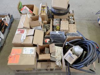 Pallet of Assorted Parts & Hardware, Powerlite Boxes, Gravity Plug and Air Hoses.