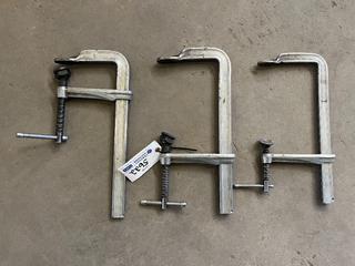 (3) Bessey F-Style Sliding Arm Bar Clamps, 2400S-12, SB60M-AC, 2800LBS, Approximately 16in x 5 1/2in, and 1200-S13, 1320 LBS, Approximately 14 14in x 5 1/2in.