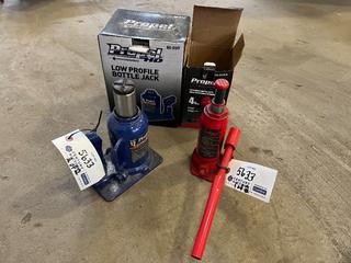 (2) Propel Hydraulic Bottle Jacks, 65-0104m 4-Ton 194-372 mm Lifting Capacity & HD 65-0117, 12 Ton Low Profile, 3in /Adjusting Height.