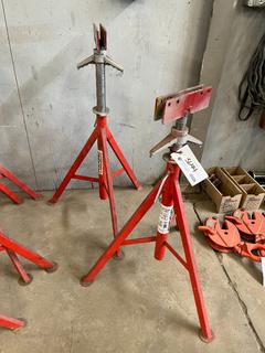 (2) Ridgid 56672 RJ-99, Roller Head High Pipe Stands, Missing Rollers.