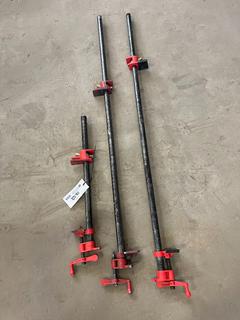 (3) Bessey 3/4in H-Style Pipe Clamps, 55 In, 24 In & 53 1/2 In Lengths.