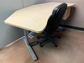 Linak Series 7 Electric Height Adjusting Desk with Chair, 70 In x 34 In, Adjusts 24 In- 51 In H c/w Matching Extension, 6 Ft x 23-1/2 In.