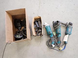 Quantity of Shrouds & (3) Makita Angle Grinders. *Parts Only*.