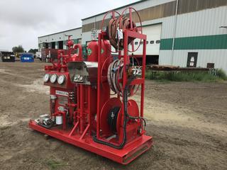 B.O.P Hydraulic Oil System on Platform, Valve Legend, Regulator, Air Pressure, Accumulator and Annular Gauges c/w (3) Spools of Hydraulic Hoses S/N 33843.