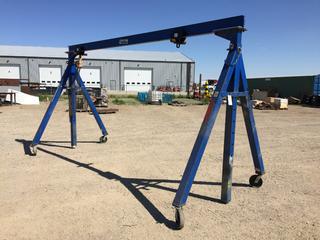 Vestil AHS-2-15-12 Steel Adjustable Height Gantry Crane - 15ft W x 7ft-6in to 12ft H, 2,000 lbs Capacity.