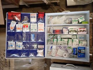 First Aid Cabinet, 22 In x 19 In x 5-1/2 In c/w Contents. (A)