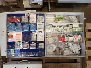 First Aid Cabinet, 22 In x 19 In x 5-1/2 In c/w Contents. (B)
