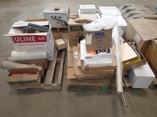 (2) Pallets of Shipping Boxes, Shrink Wrap, Labels, Etc.
