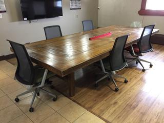 Custom Built Board Room Table, 12ft x 5ft c/w (6) Adjustable Chairs.  *Note - Buyer Responsible for Dismantling and Removal*