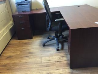 L-Shaped Desk with (2) 3-Drawer Cabinets, 2-Drawer Lateral File Cabinet and Chair. *Note - Buyer Responsible for Dismantling and Removal*