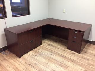 L-Shaped Desk with 3-Drawer Cabinet and 2-Drawer Lateral File Cabinet. *Note - Buyer Responsible for Dismantling and Removal*