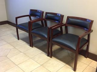 (3) Wood and Leather Arm Chairs. (AUD)