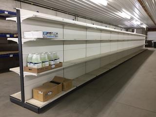 (15) Sections of Two-Sided Retail Shelving, 4ft L x 32in W x 6ft H (Per Section), Approximately 60ft Total Length. *Note - Buyer Responsible for Dismantling and Removal, Item Cannot be Removed Until Friday March 8th Unless Mutually Agreed Upon.*
