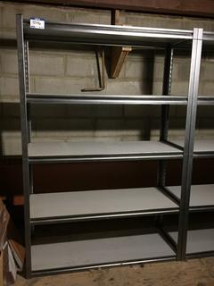 5-Tier Metal Storage Racks with Wood Shelves, 4ft x 18in x 6ft. *Note - Buyer Responsible for Dismantling and Removal*