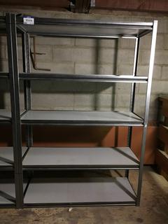 5-Tier Metal Storage Racks with Wood Shelves, 4ft x 18in x 6ft. *Note - Buyer Responsible for Dismantling and Removal*