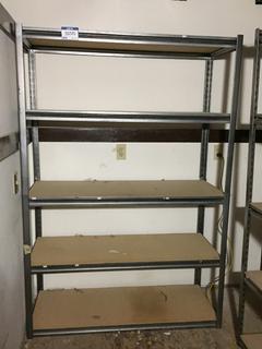 5-Tier Metal Storage Racks with Wood Shelves, 4ft x 18in x 6ft. *Note - Buyer Responsible for Dismantling and Removal*