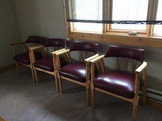 (4) Wood and Leather Arm Chairs.