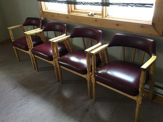 (4) Wood and Leather Arm Chairs.