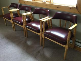 (4) Wood and Leather Arm Chairs.