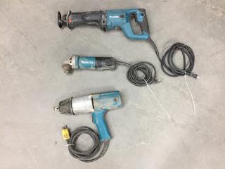 Makita JR3050T Reciprocating Saw, 3/4in Impact Wrench and 9556PB Angle Grinder. (2-A-4)