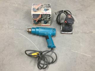 Makita BO4552 Finishing Sander, Heat Gun and TMT Sander. (2-A-4)