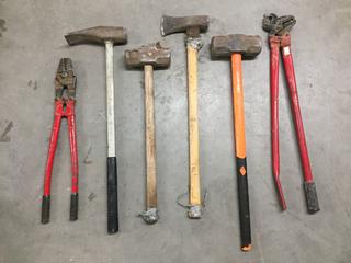 (2) Sledge Hammers, Sledge Axe, Bead Breaking Wedge, Chain Pliers and Swaging Crimper Tool. (1-A-3)