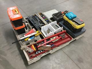 Pallet of Assorted Hand Tools c/w Sockets, Bits, Rasps, Levels, Etc.   (WH)