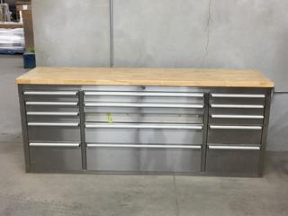 14-Drawer Stainless Steel Workbench, 72in x 19in, No Castors. (WH)