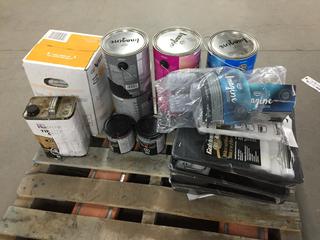 Assorted Cans of Paint, Polyurethane and Rollers/Trays. (WH)