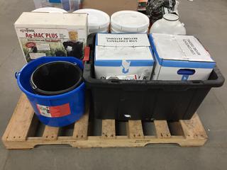 Pallet of Agricultural Supplies c/w Grain Moisture Testers, Buckets, Poultry Waterer, Sinking De-Icer, (3) 5-Gallon Pails of Exterior Flat Paint, Etc. (WH)