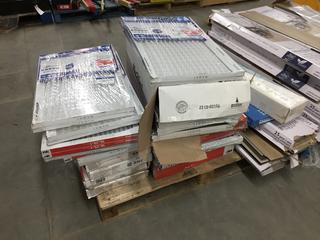 Pallet of Assorted Flooring, Tiles and Furnace Filters. (WH)