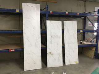 (2) Light Marble Laminate Countertops, 25in x 73in x 1-1/8in and (1) 25in x 97in x 1-1/8in, Damaged.  (WH)