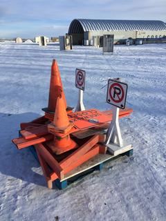  (2) Barriers, (2) No Parking Signs and Assorted Pylons.