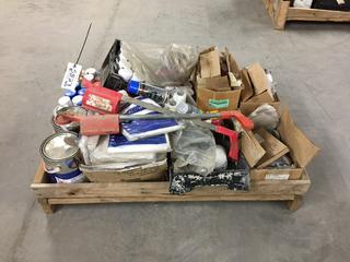 Crate of Assorted Spray Paint, Curing Agent, Rollers, Brushes, Trays, Coveralls and Masks. (WH)