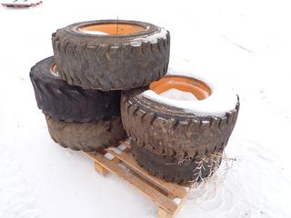 (5) Skid Steer Tires 12 x 16.5 NHS 8-Bolt Super Sidewall, (1) Tire Not Holding Air.