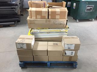 Pallet of Assorted Retail Signage and (10) Boxes of 2-1/2in x 1-7/8in Thermal Rolls. (WH)